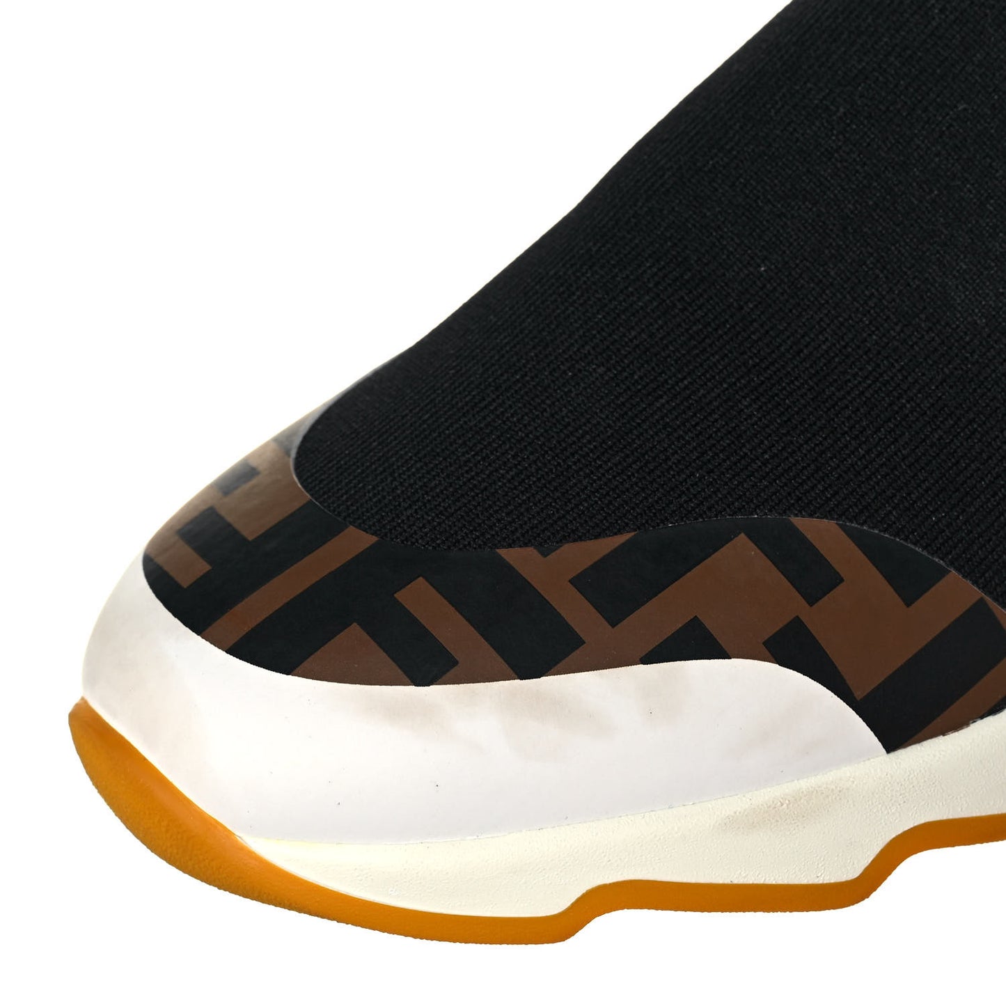 X FILA Stretch Knit Calfskin Mania Sock Sneakers 38.5 Black White Zucca Tobacco