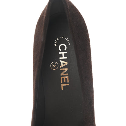 Chanel Kid Suede Patent Calfskin Cap Toe CC Pumps 38 Brown Black 7 of 8