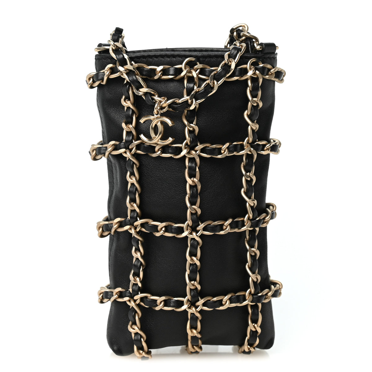 Lambskin Tech Me Out Clutch With Chain Black