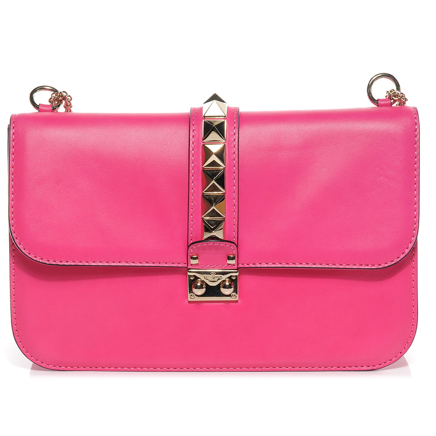 Vitello Large Glam Lock Rockstud Flap Pop Fuxia