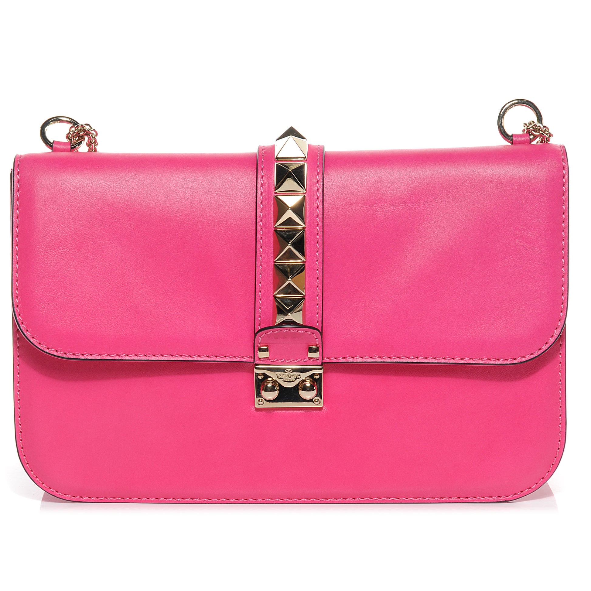 Valentino Garavani Vitello Large Glam Lock Rockstud Flap Pop Fuxia 1 of 6