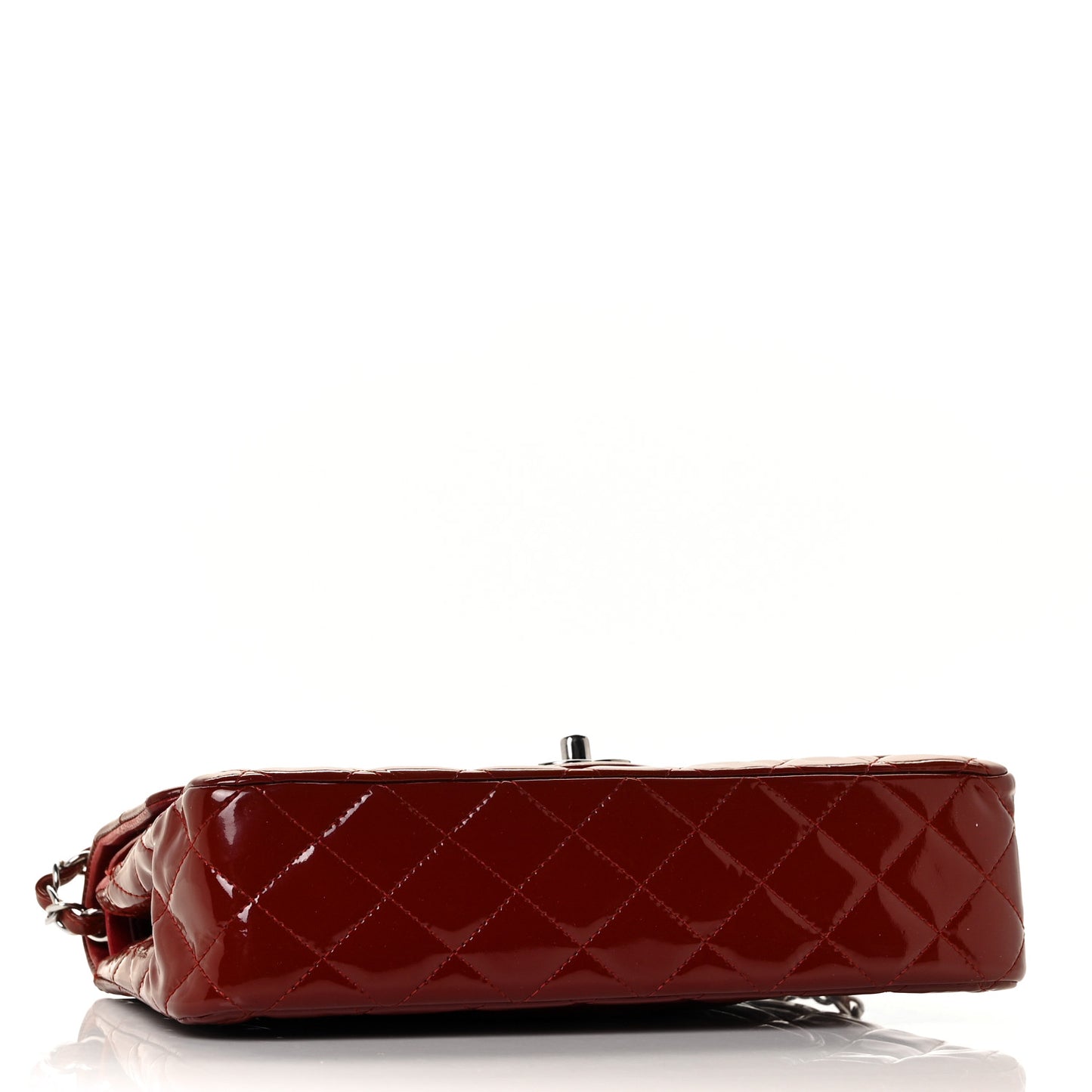 Patent Calfskin Quilted Medium Double Flap Dark Red