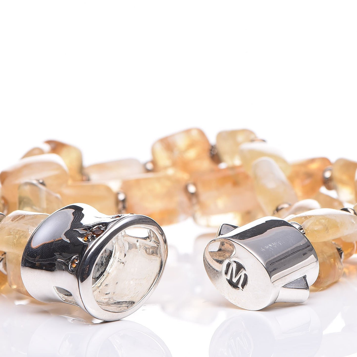 Sterling Silver Champagne Citrine Bamboo Bead Bracelet M