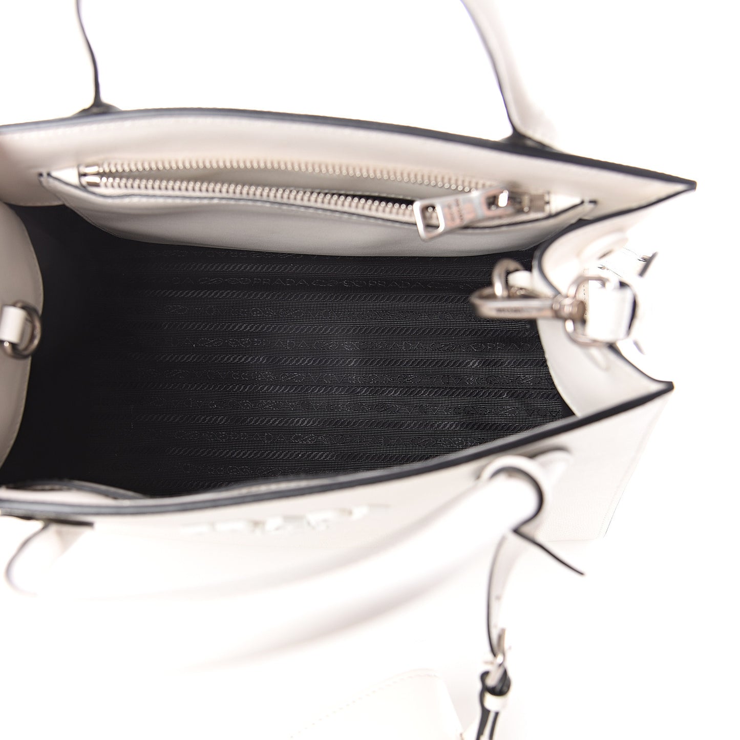Saffiano Cuir Calfskin Small Monochrome Top Handle Tote White