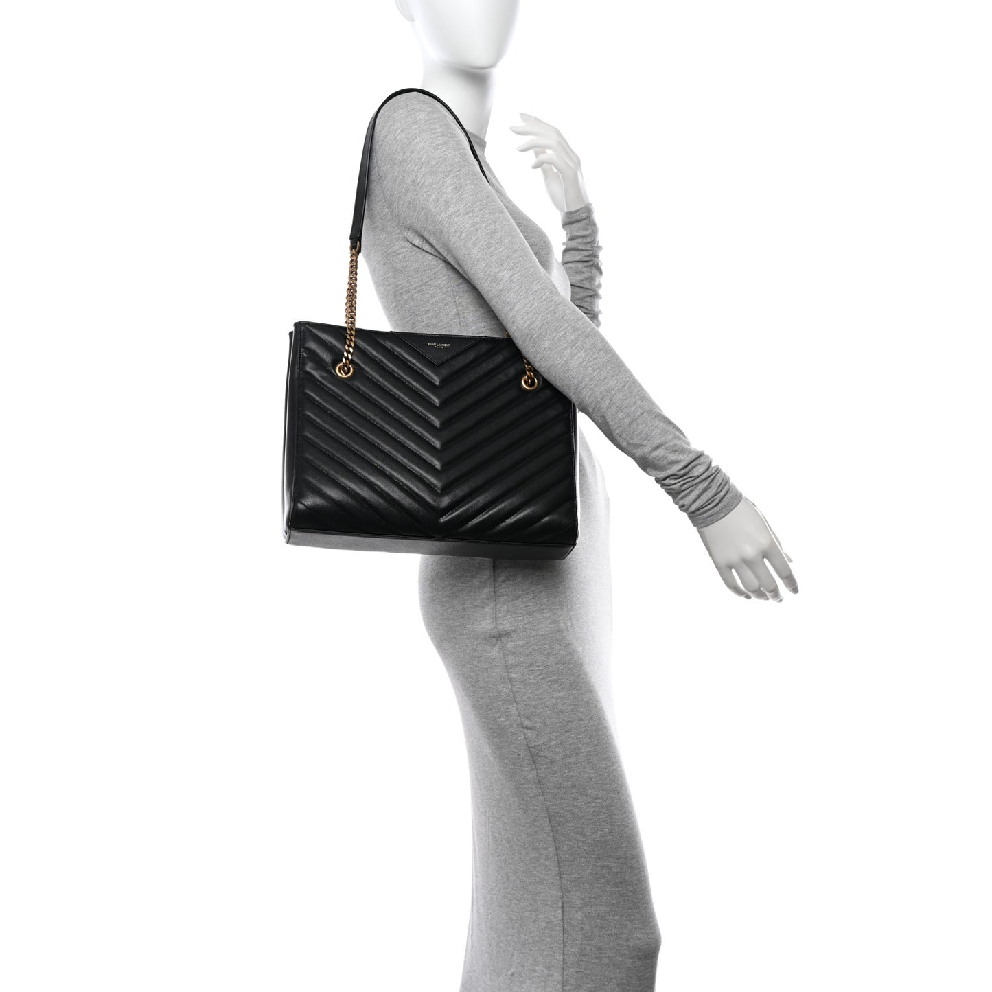 Grain de Poudre Matelasse Chevron Medium Tribeca Shopping Bag Black