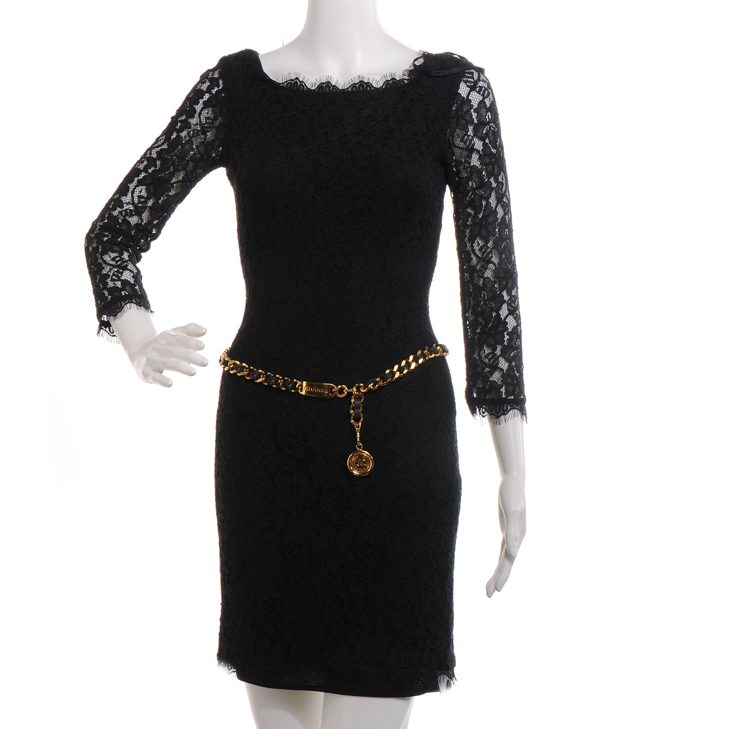 Leather Gold Chain Link Medallion Belt Black
