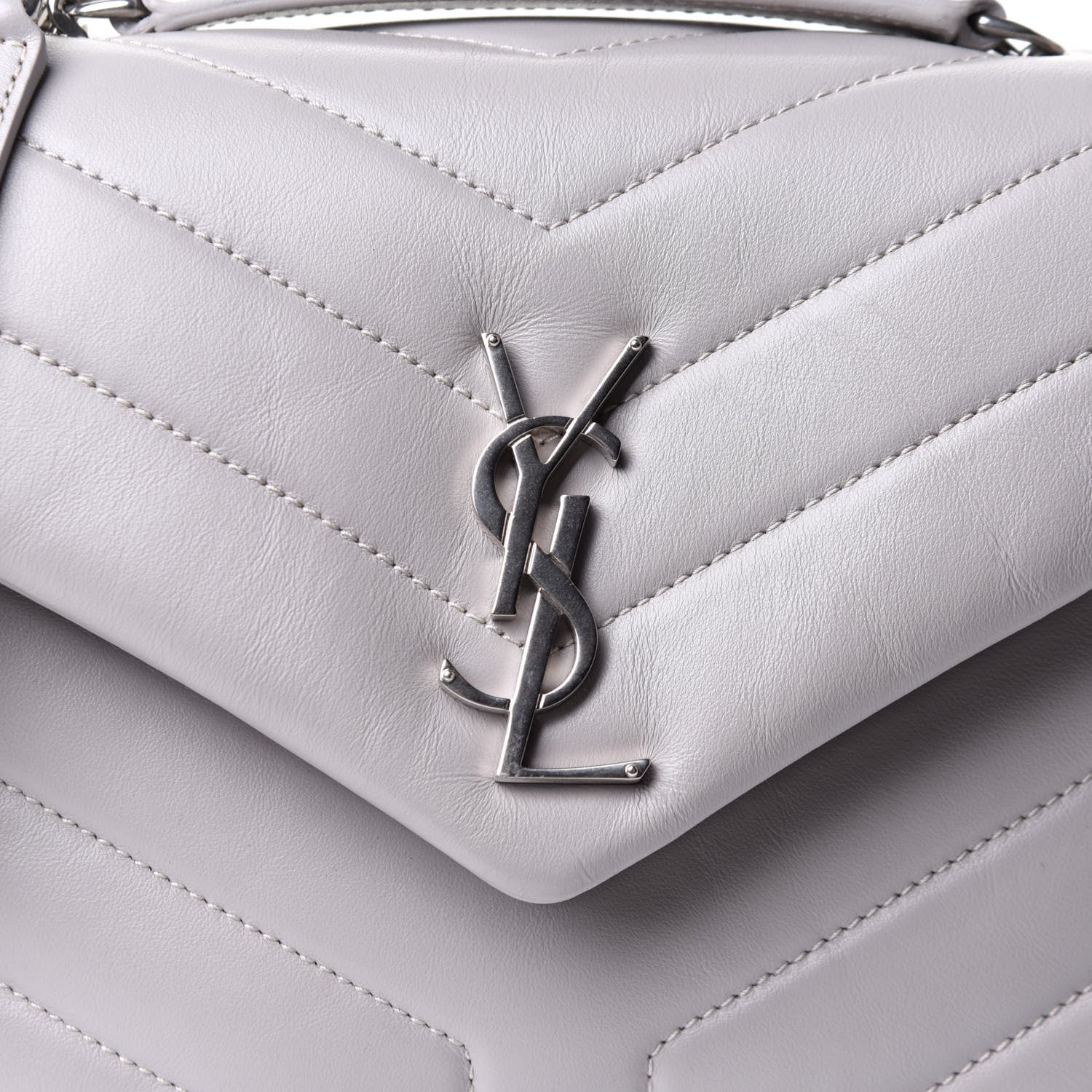 Saint Laurent Calfskin Y Quilted Monogram Small Loulou Chain Satchel Granite 9 of 11