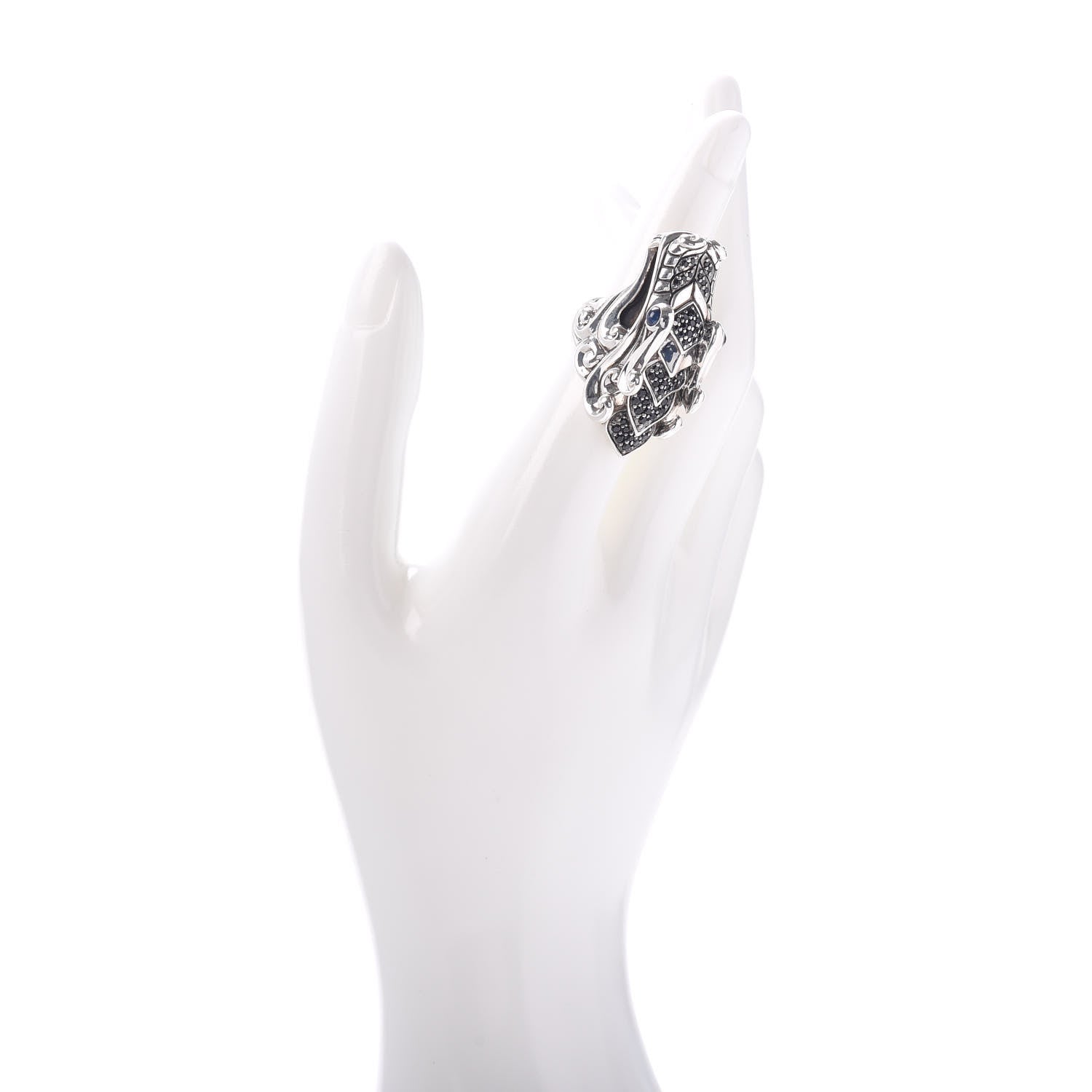 John Hardy Sterling Silver Black Spinel Sapphire Naga Head Ring 52 6 2 of 4