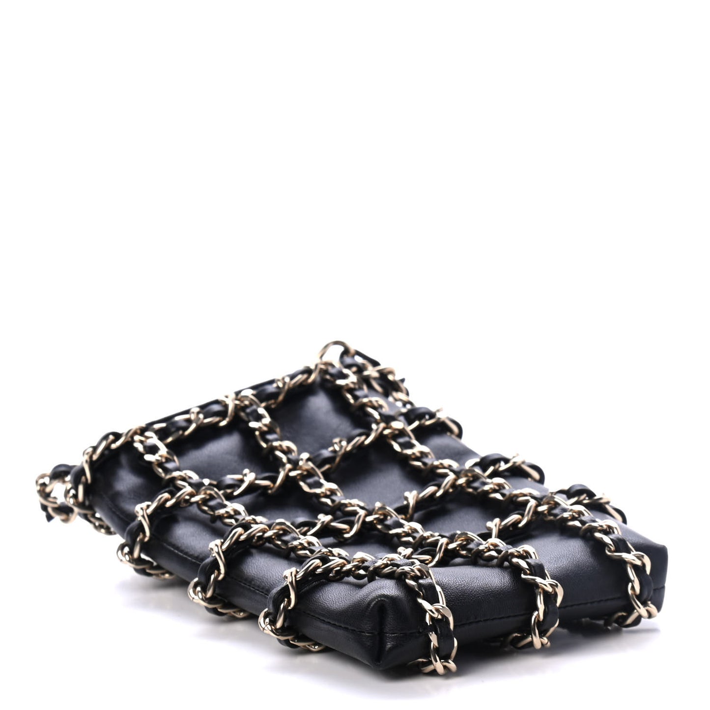 Lambskin Tech Me Out Clutch With Chain Black