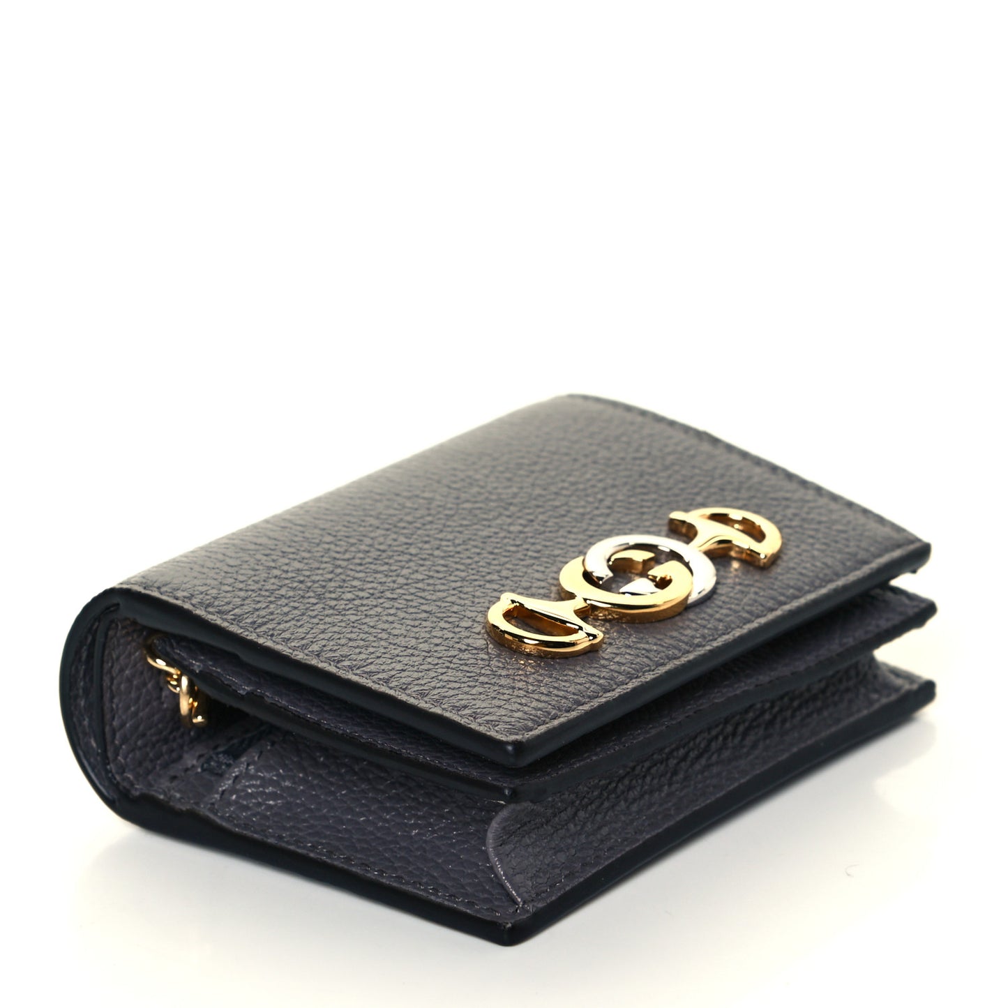 Grainy Calfskin Zumi Chain Card Case Wallet Dusty Grey