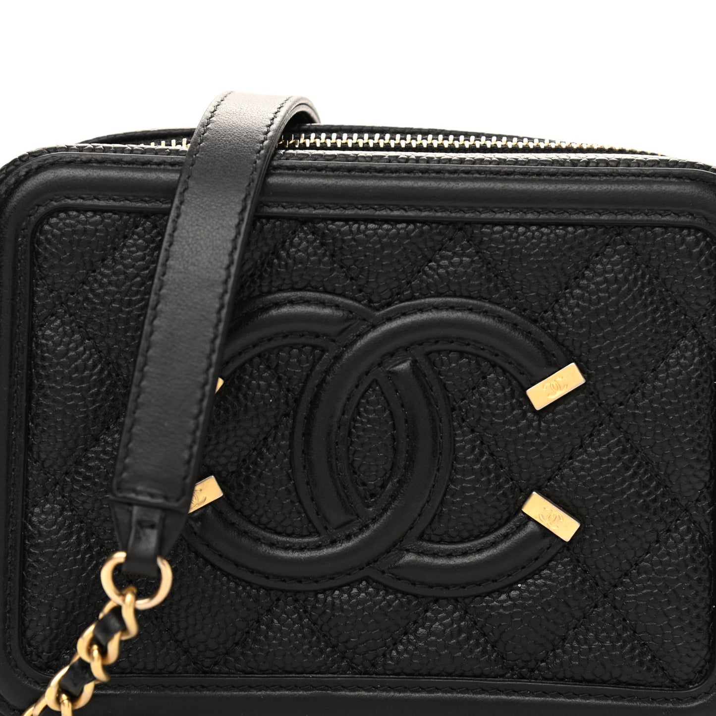Caviar Quilted CC Filigree Vanity Clutch With Chain Black