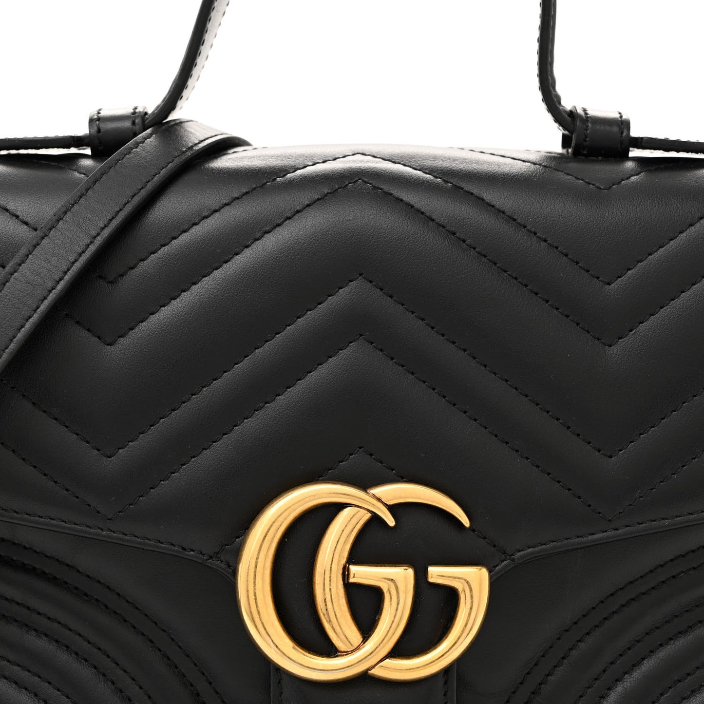 Calfskin Matelasse Small GG Marmont Top Handle Shoulder Bag Black
