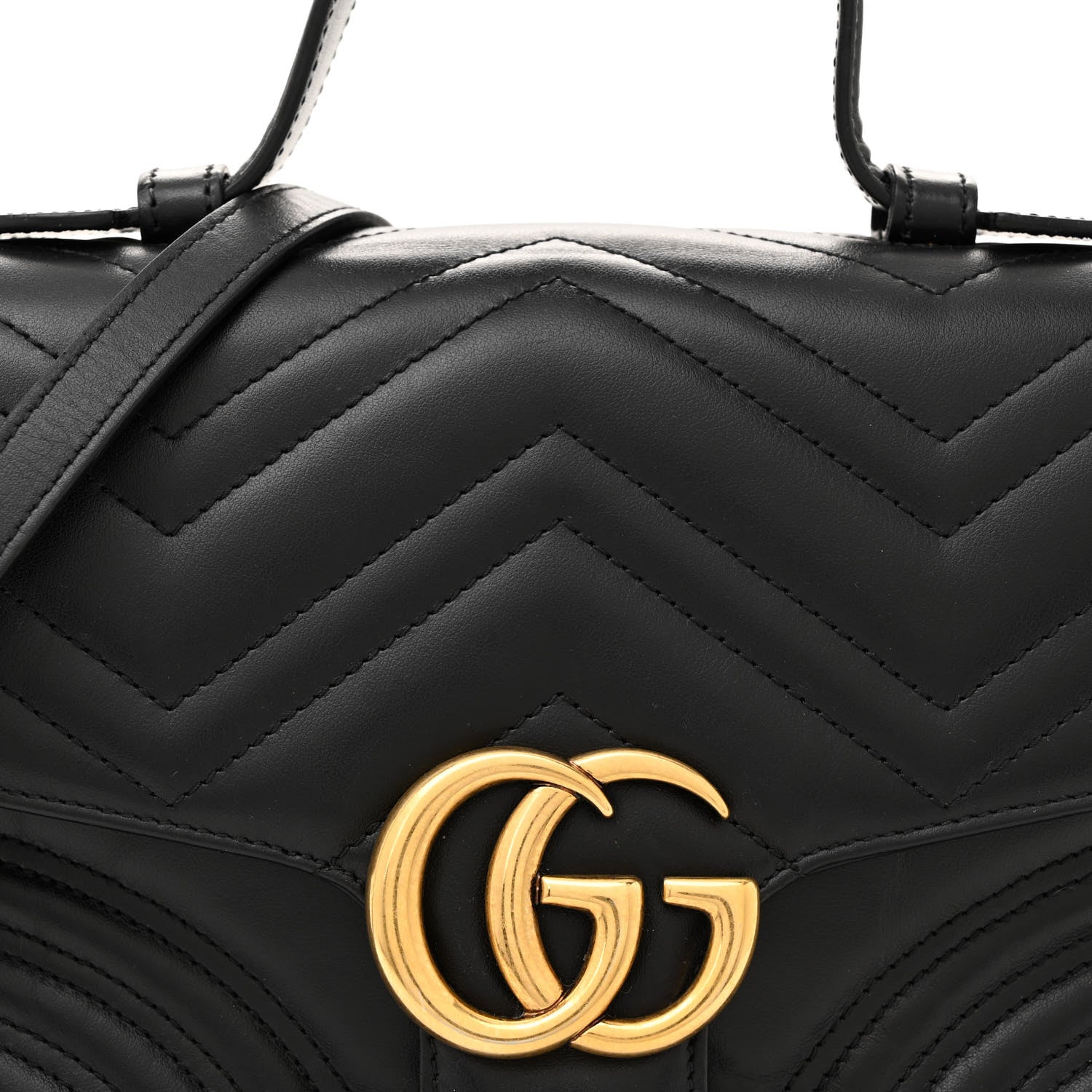 Gucci Calfskin Matelasse Small GG Marmont Top Handle Shoulder Bag Black 8 of 13