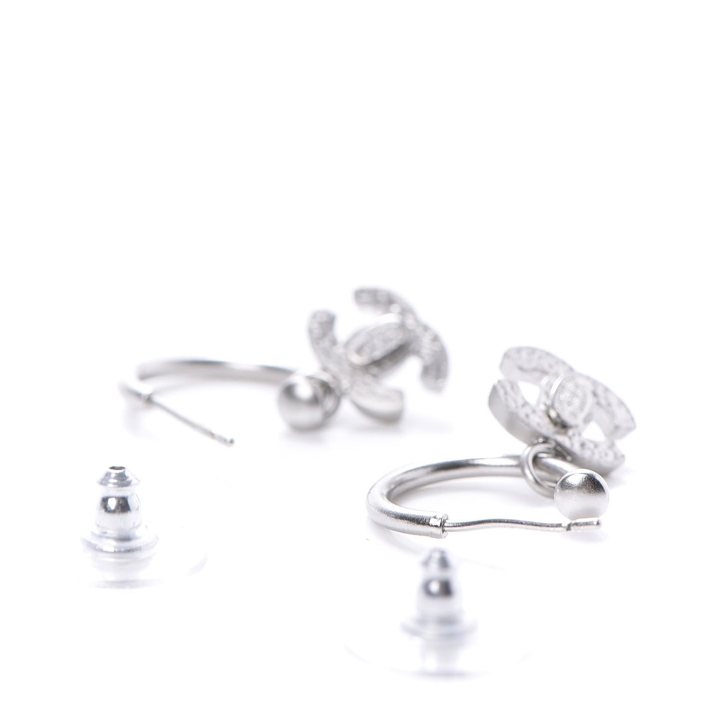 Enamel CC Hoop Earrings Silver Black