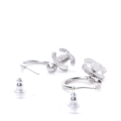 Chanel Enamel CC Hoop Earrings Silver Black 6 of 10