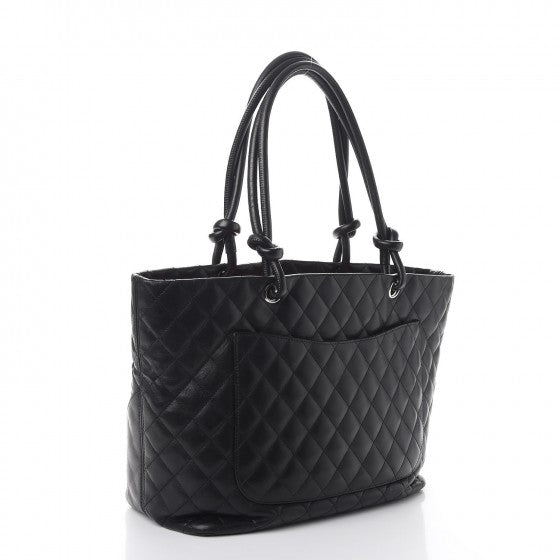 Calfskin Quilted Large Cambon Tote Black