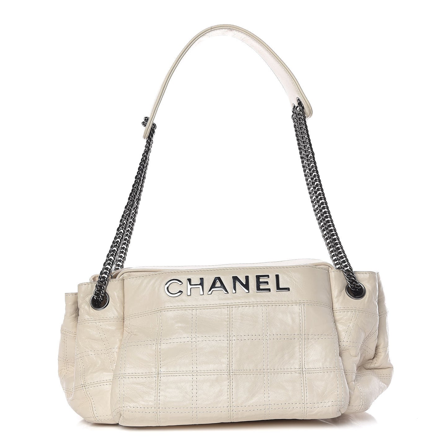 Lambskin Square Stitched Lax Accordion Hobo White