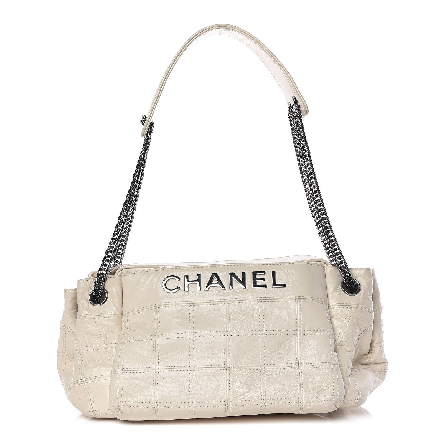 Chanel Lambskin Square Stitched Lax Accordion Hobo White 1 of 11