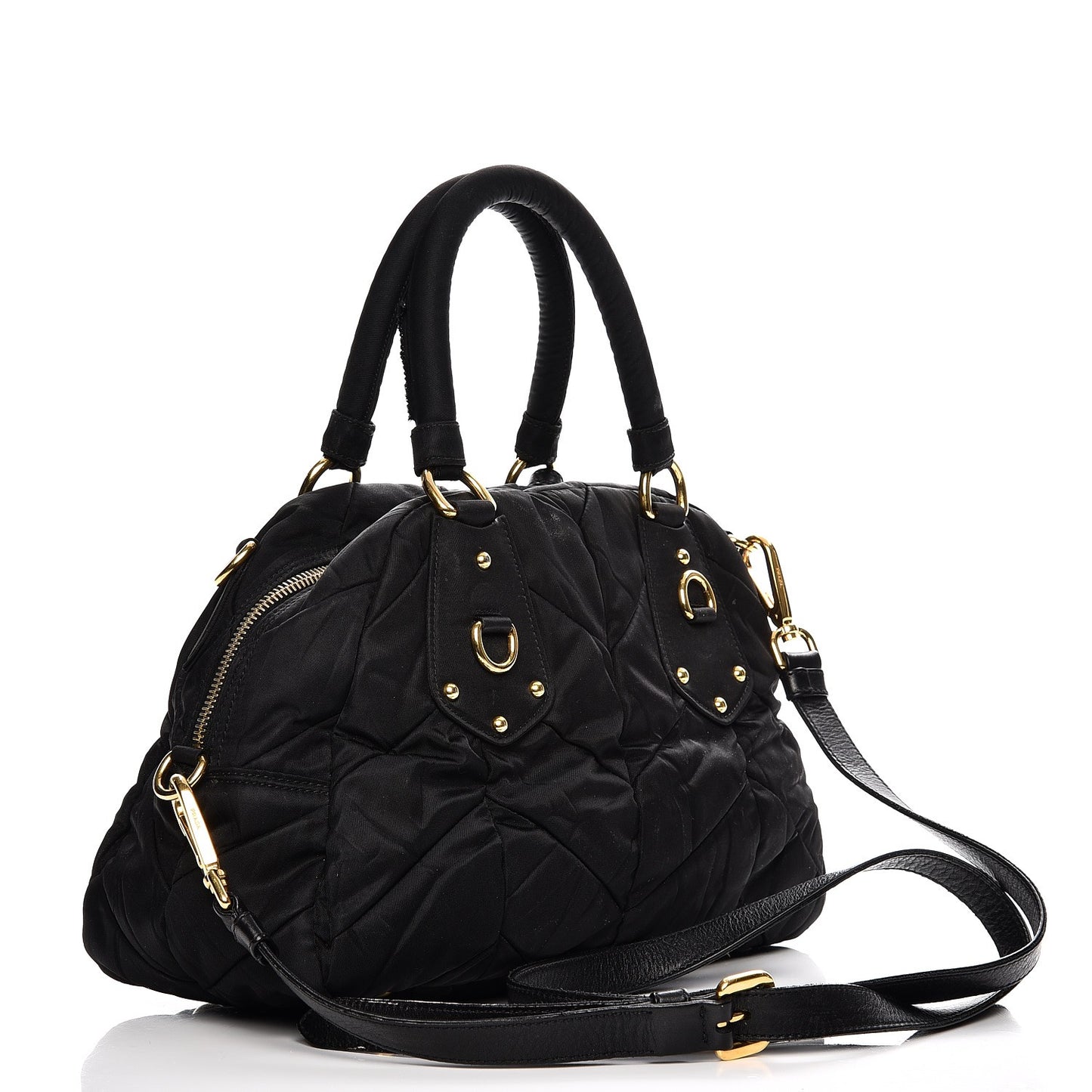 Nylon Chevron Quilted Dome Satchel Black