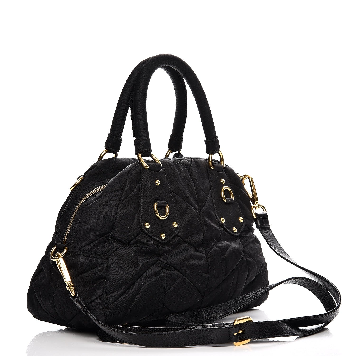 Prada Nylon Chevron Quilted Dome Satchel Black 3 of 12
