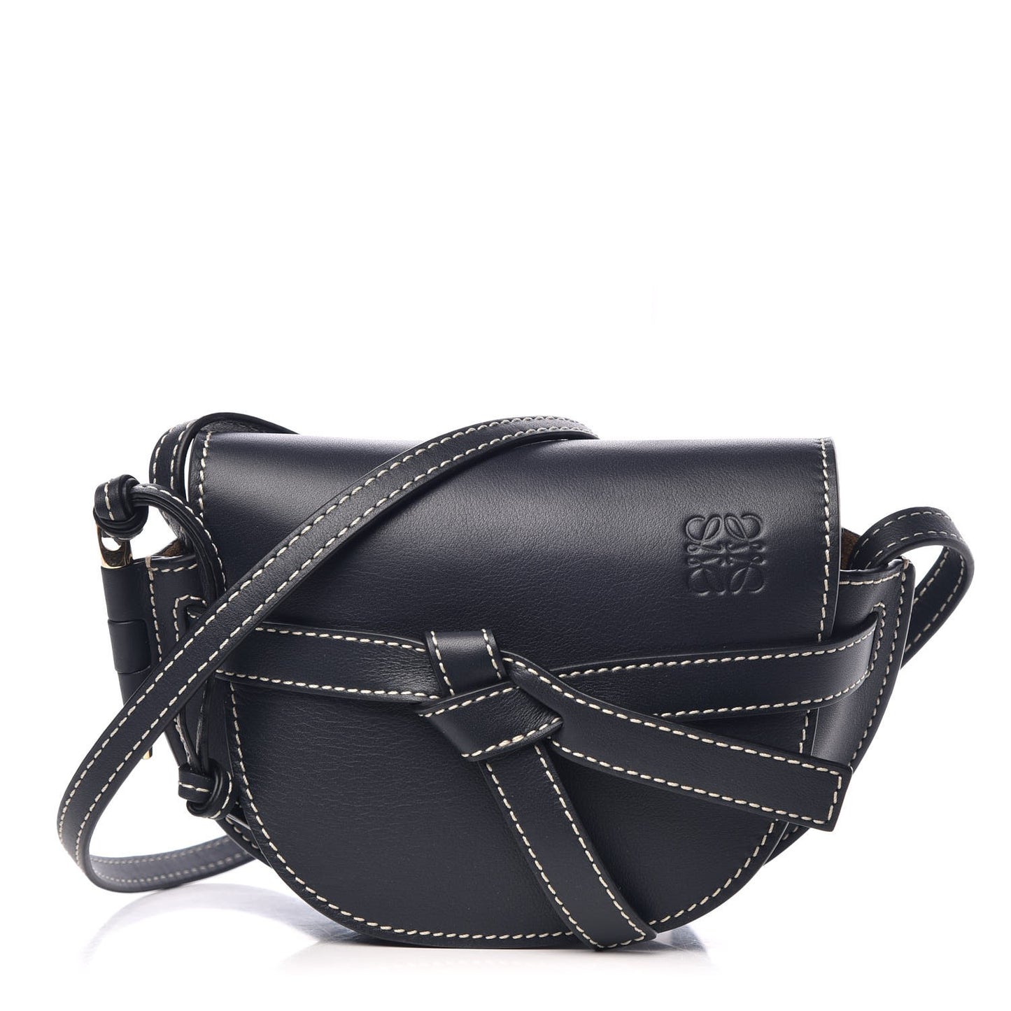Grained Calfskin Mini Gate Crossbody Bag Navy