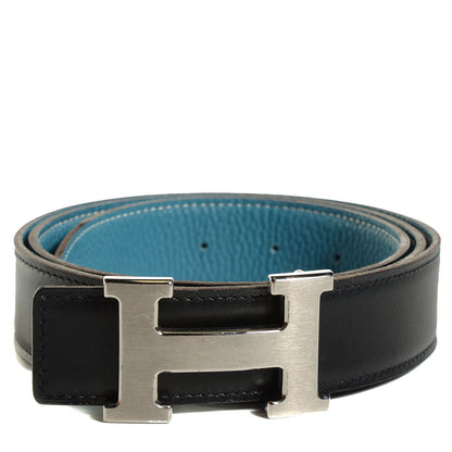 Hermes Box Taurillon Clemence 32mm H Belt 95 Black Blue Jean 1 of 10