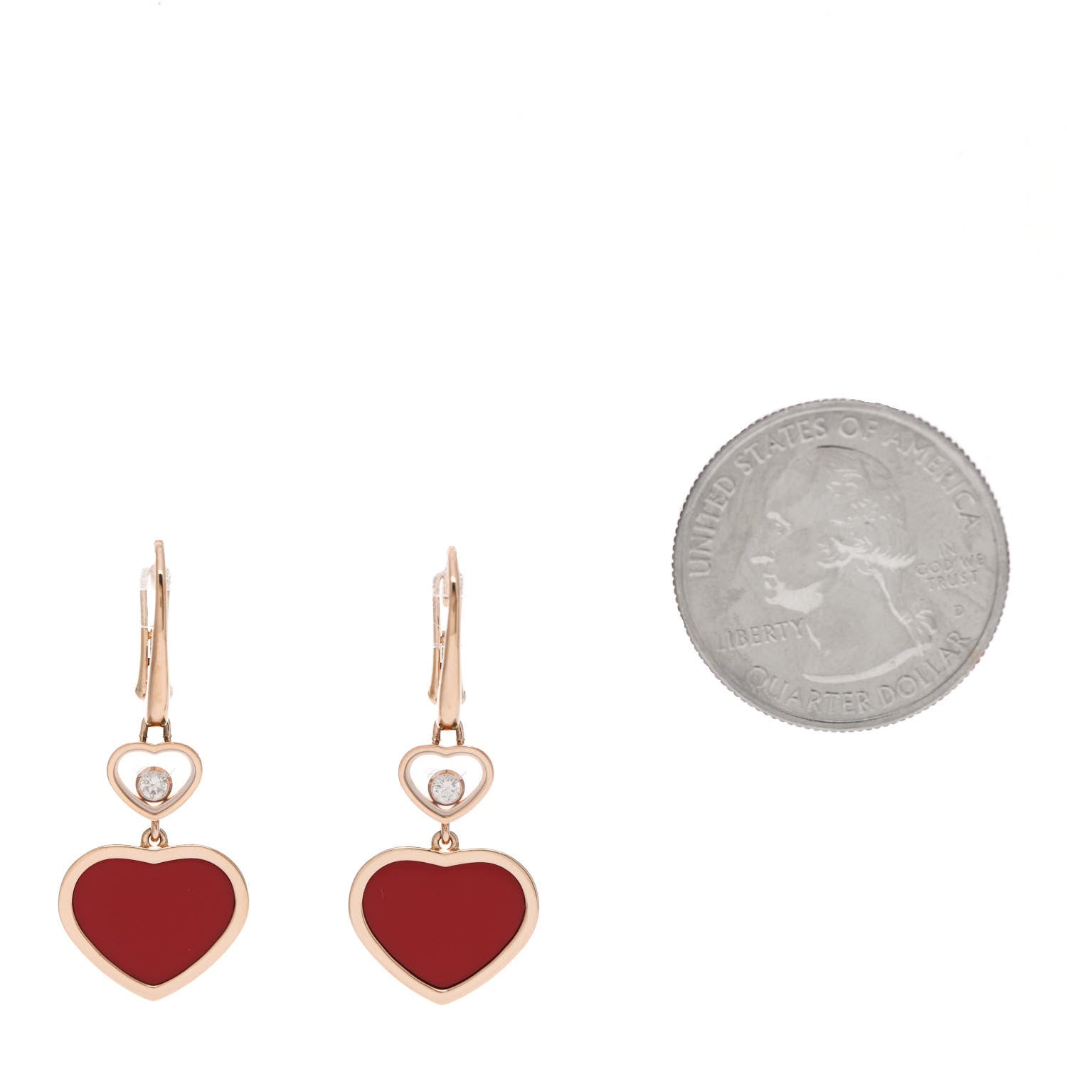 Chopard 18K Rose Gold Diamond Happy Hearts Drop Earrings Red 2 of 5