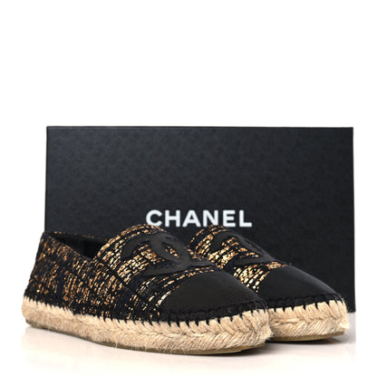 Chanel Metallic Tweed Grosgrain CC Espadrilles 36 Black Gold 8 of 8