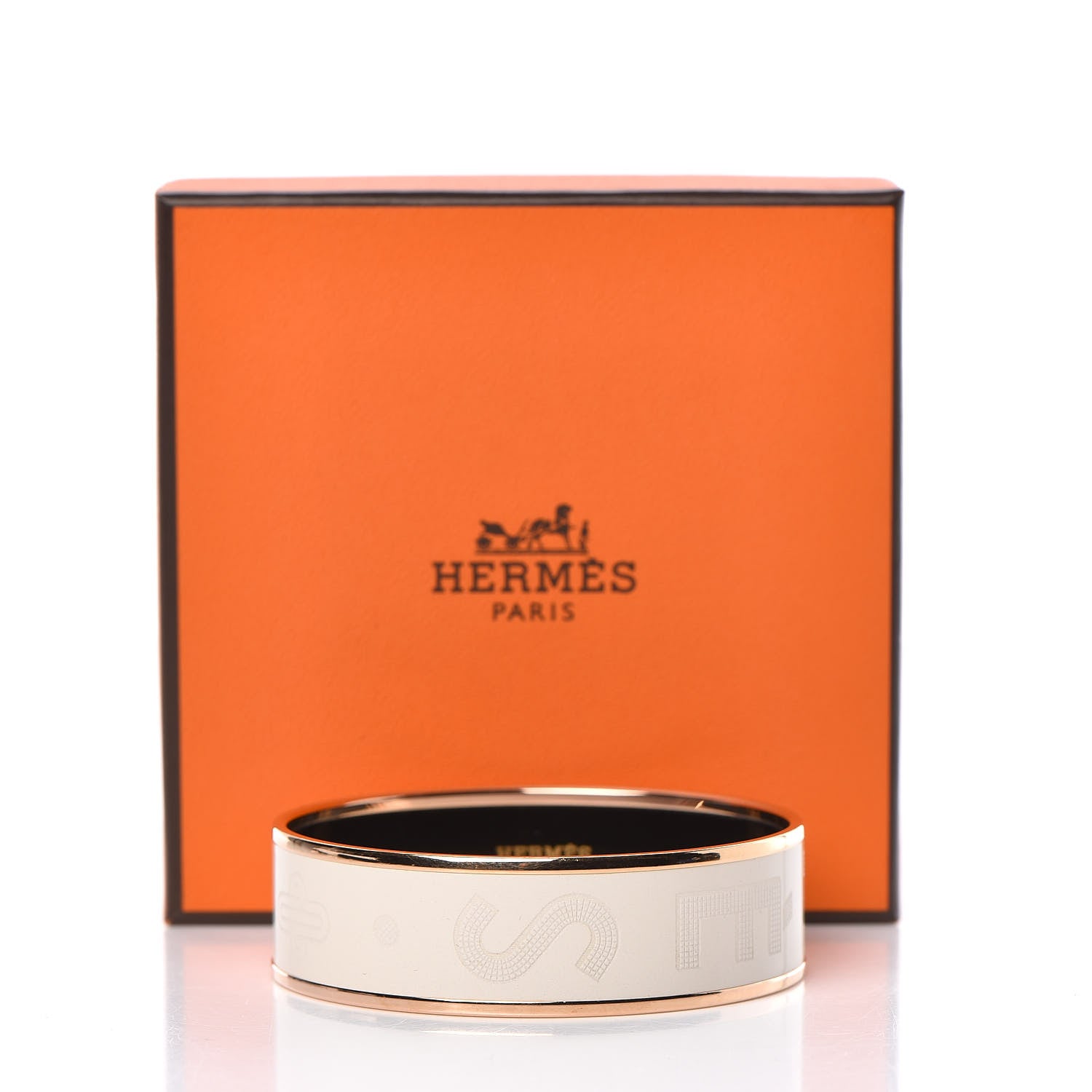 Hermes Enamel Wide Printed Sellier Bracelet 62 Pannacotta 6 of 6