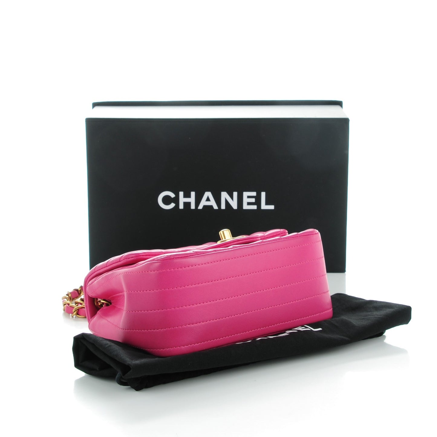 Lambskin Chevron Quilted Mini Square Flap Fuchsia