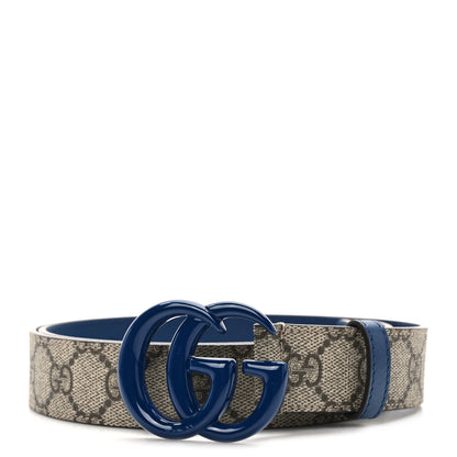 Gucci GG Supreme Monogram Plutone Calfskin Enamel Double G 30mm Belt 95 38 Beige Ebony Royale 1 of 5