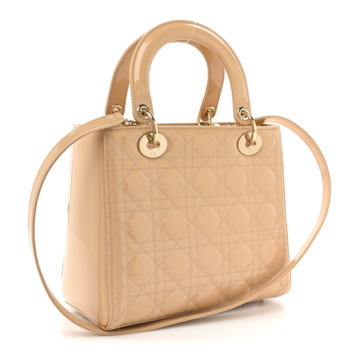 Patent Cannage Medium Lady Dior Beige