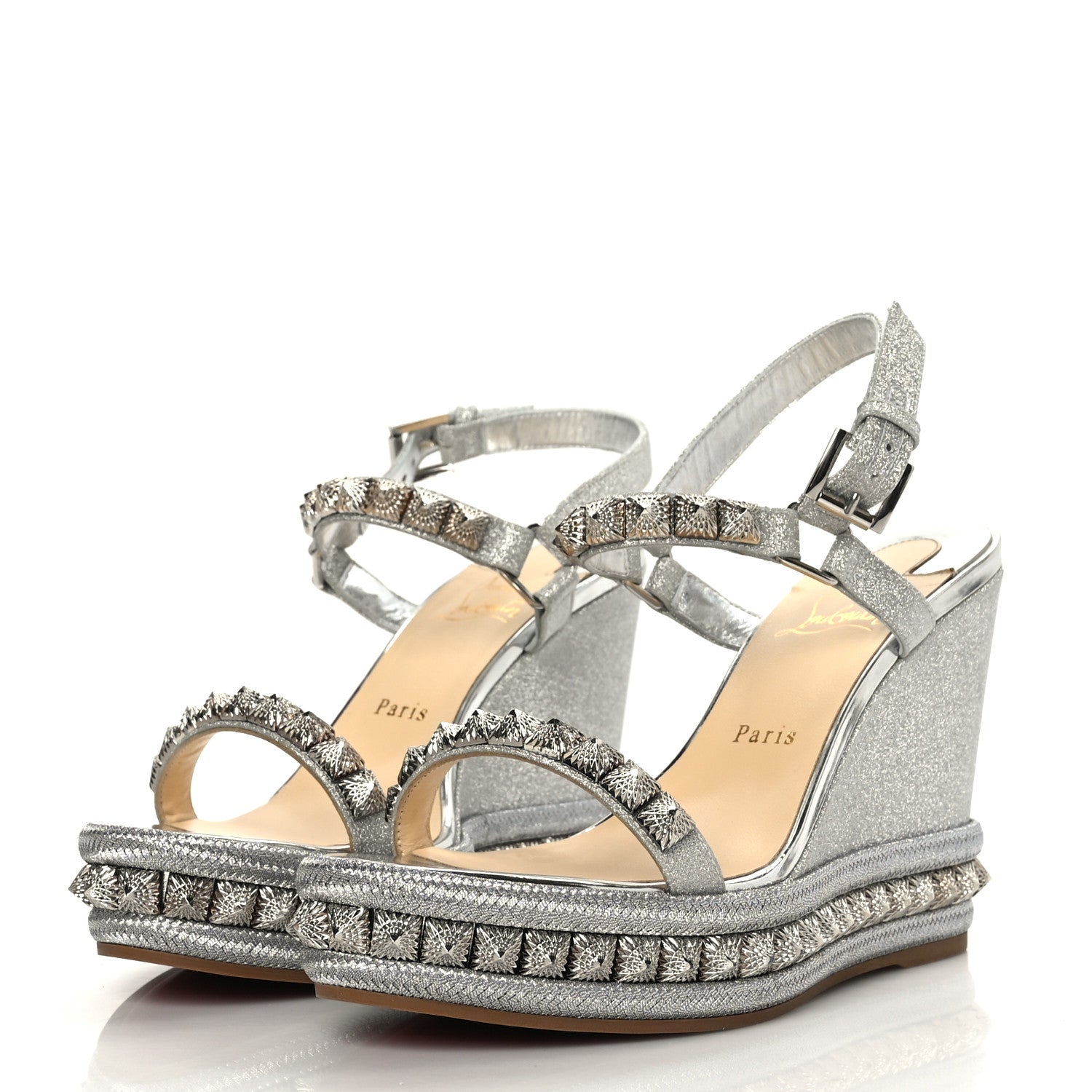 Christian Louboutin Mini Glitter Pira Ryad 110 Wedge Sandals 40 Silver 3 of 7