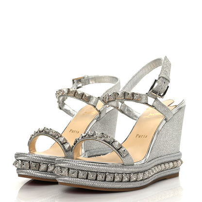 Christian Louboutin Mini Glitter Pira Ryad 110 Wedge Sandals 40 Silver 3 of 7