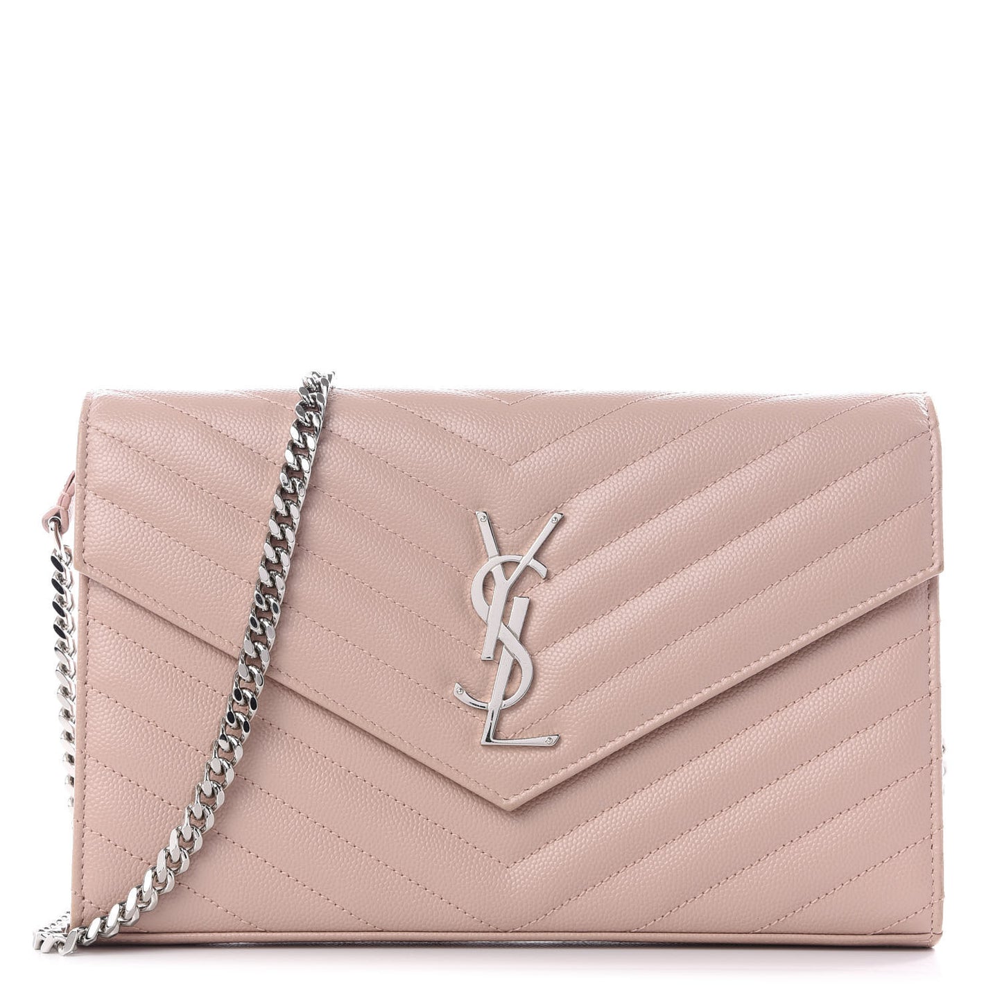 Grain De Poudre Matelasse Chevron Monogram Chain Wallet Pale Pink