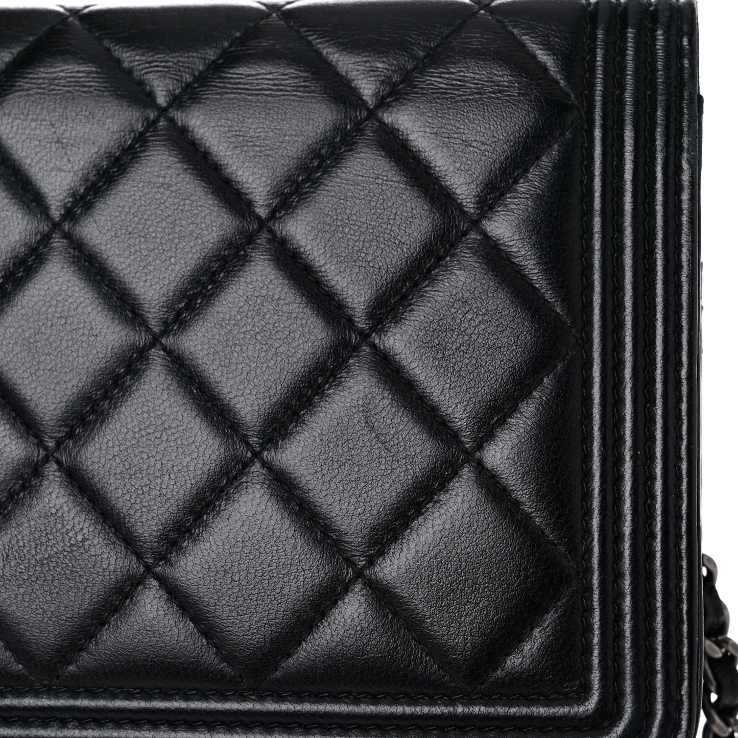 Lambskin Quilted Boy Wallet On Chain WOC Black