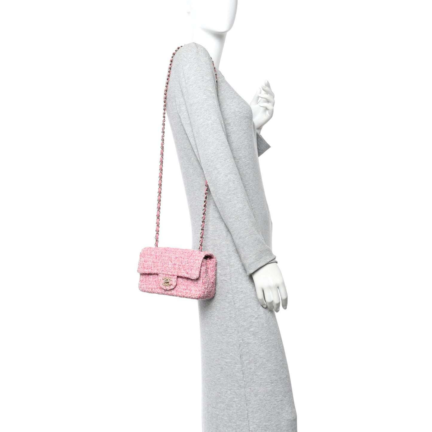 Tweed Quilted Mini Rectangular Flap Pink