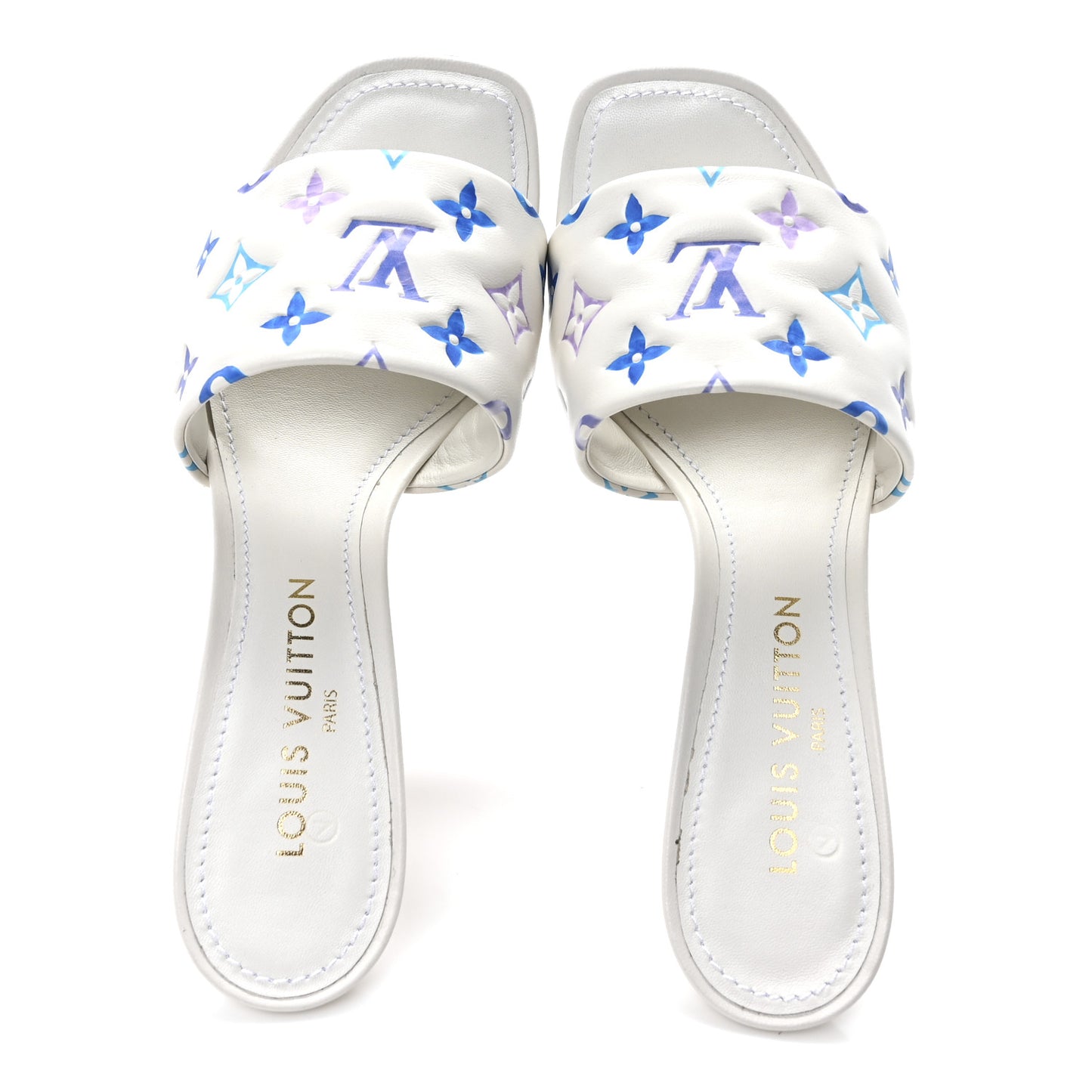 Lambskin Embossed Monogram By The Pool Revival High Heel Mules 41 White Blue Purple