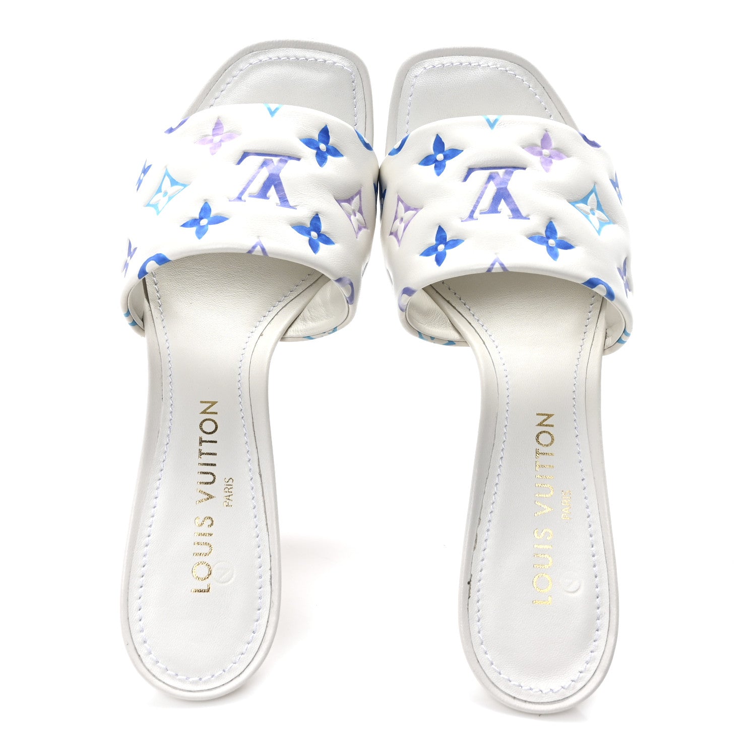 Louis Vuitton Lambskin Embossed Monogram By The Pool Revival High Heel Mules 41 White Blue Purple 2 of 9