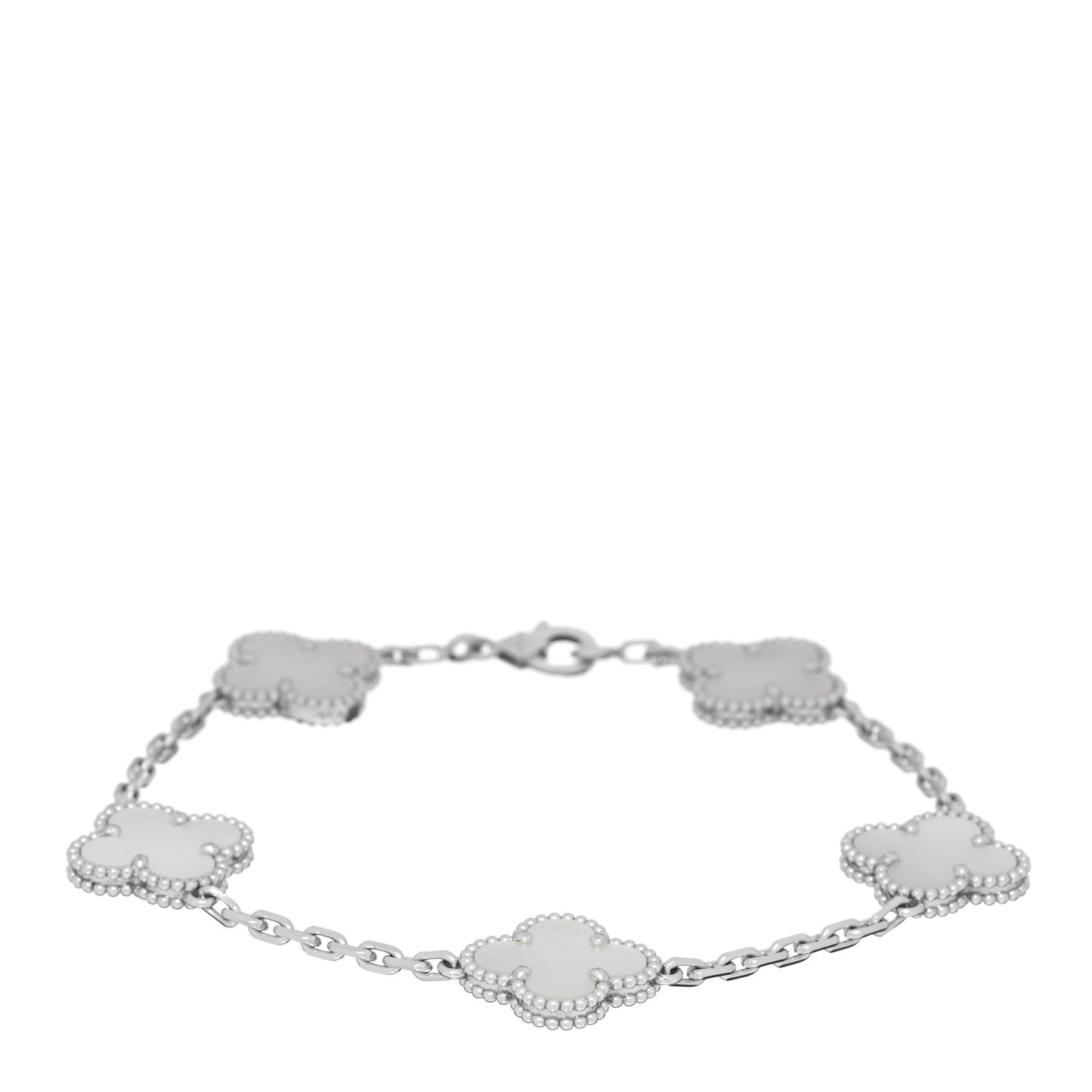 18K White Gold Mother of Pearl 5 Motifs Vintage Alhambra Bracelet