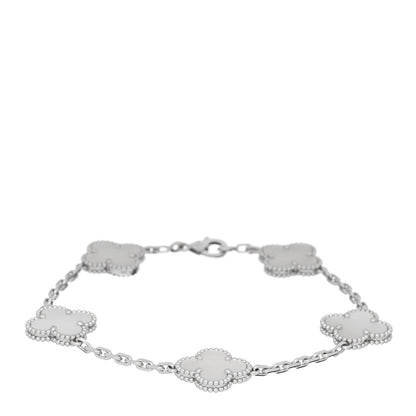 Van Cleef & Arpels 18K White Gold Mother of Pearl 5 Motifs Vintage Alhambra Bracelet 1 of 4