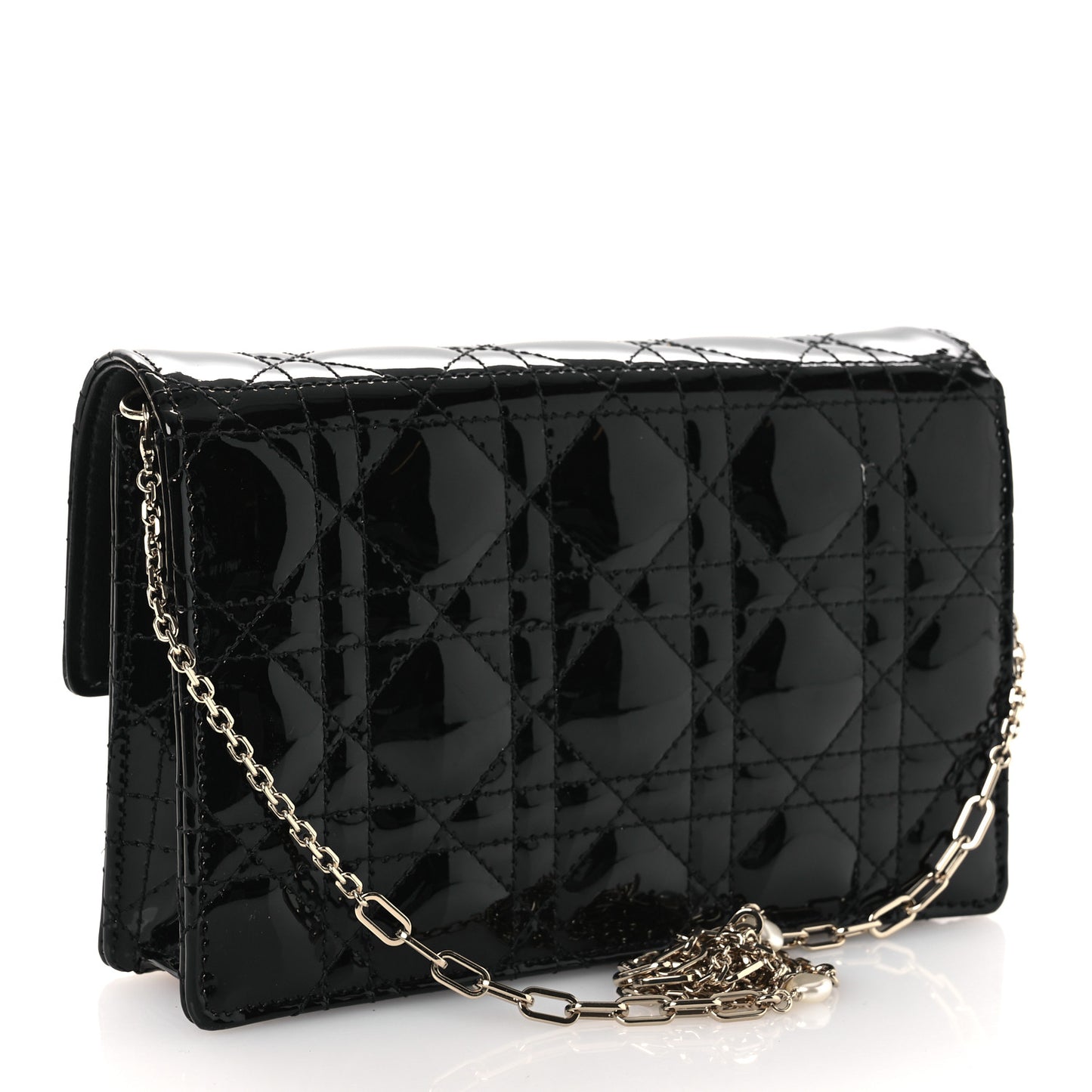 Patent Cannage Lady Dior Chain Pouch Black