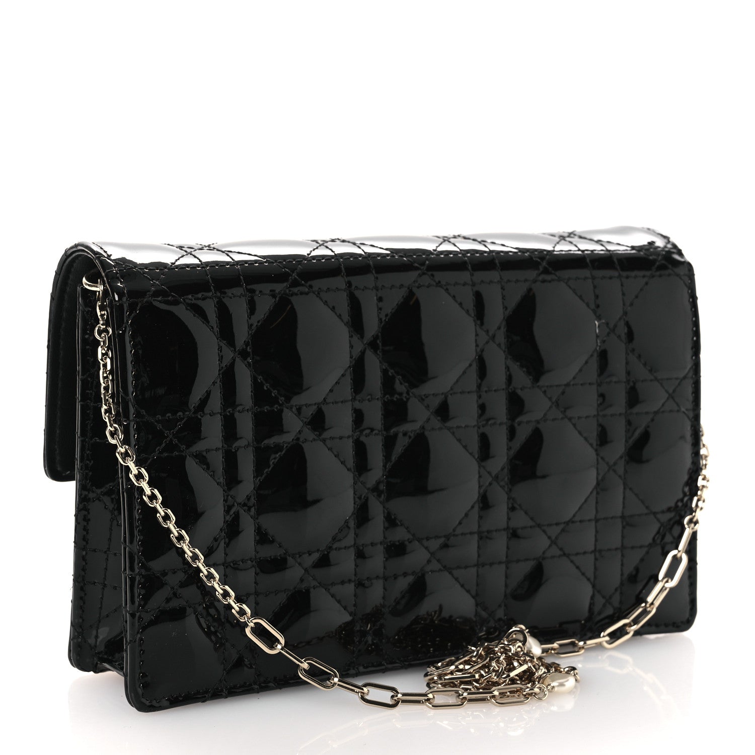 Christian Dior Patent Cannage Lady Dior Chain Pouch Black 3 of 12