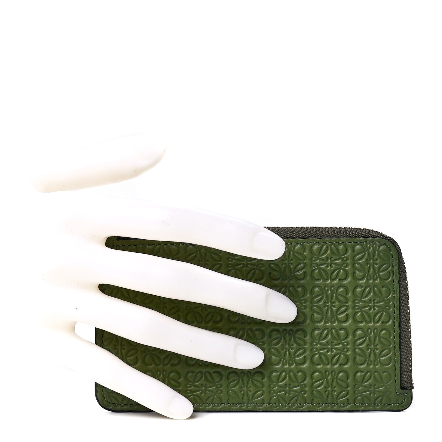 Loewe Calfskin Embossed Repeat Coin Card Holder Avocado Green 2 of 12