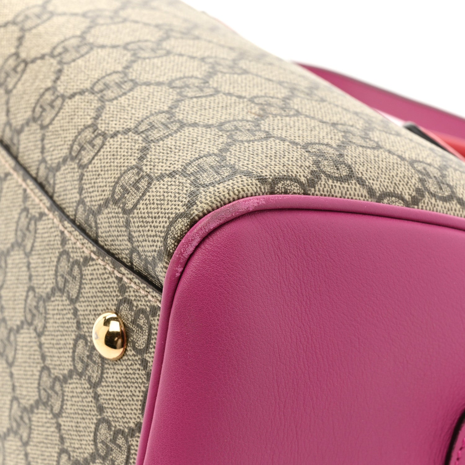 Gucci GG Supreme Monogram Moon Calfskin Small Boston Beige Ebony Hibiscus Red New Rosette 13 of 14