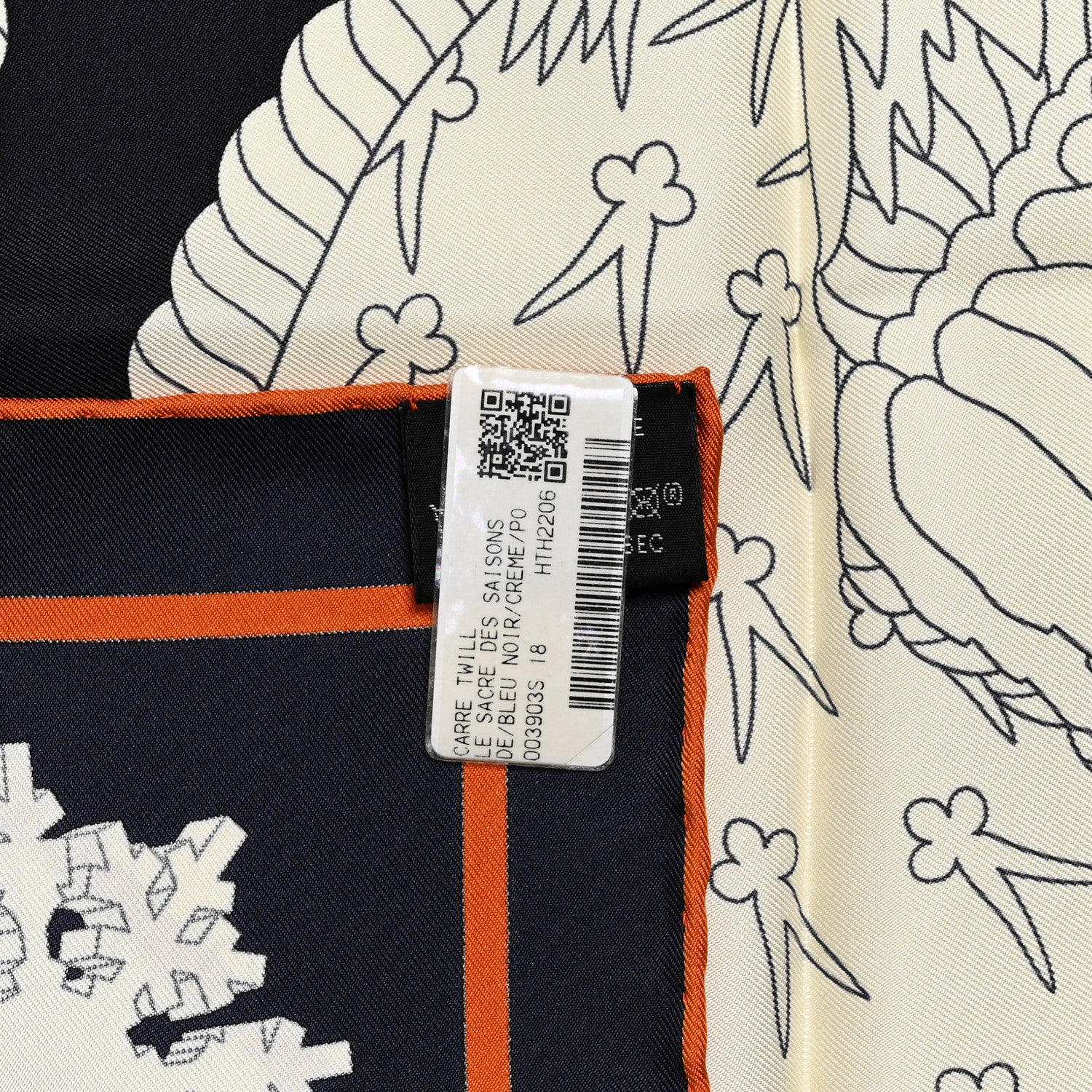 Hermes Silk Twill La Sacre Des Saisons Scarf 90 Bleu Black Creme Potiron 3 of 5