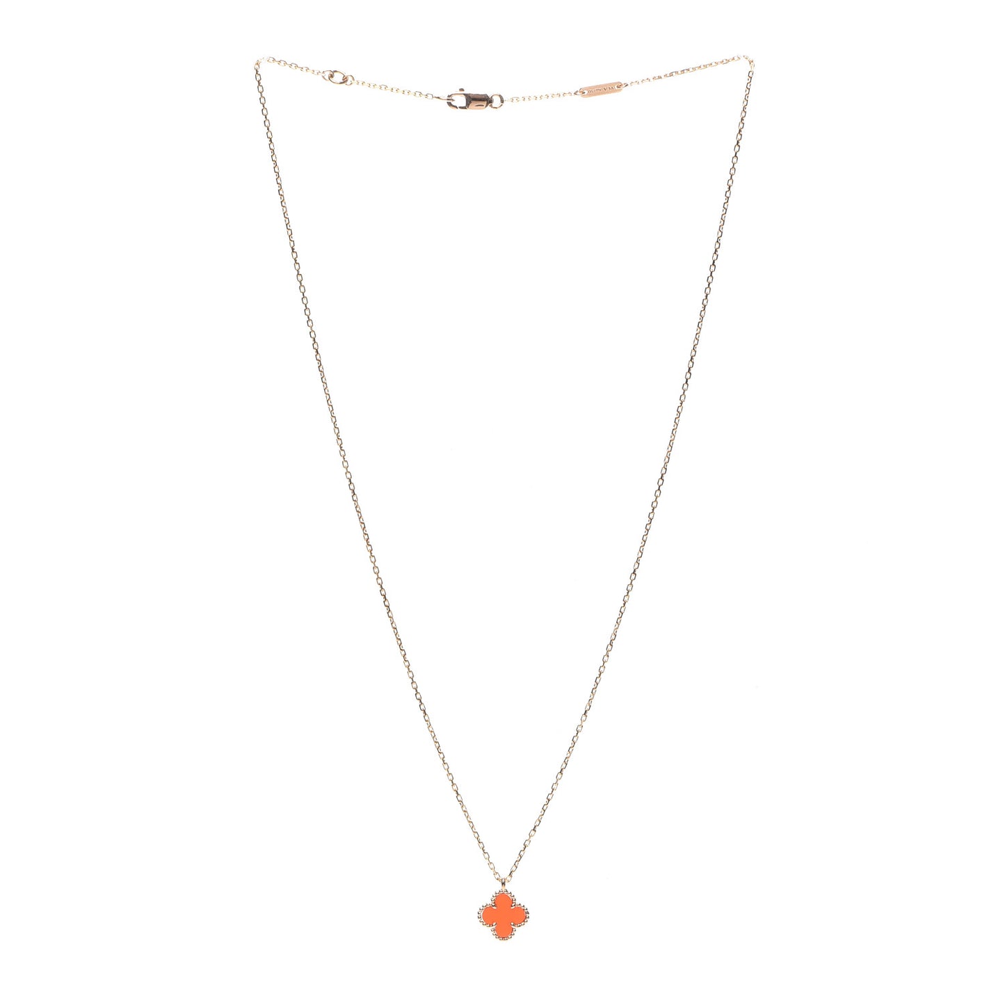 18K Rose Gold Carnelian Sweet Alhambra Pendant Necklace