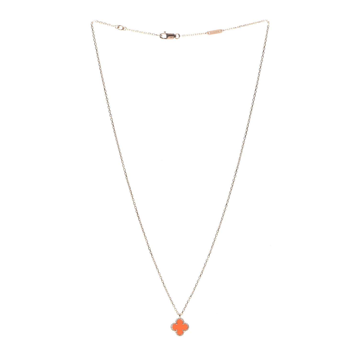 Van Cleef & Arpels 18K Rose Gold Carnelian Sweet Alhambra Pendant Necklace 3 of 6
