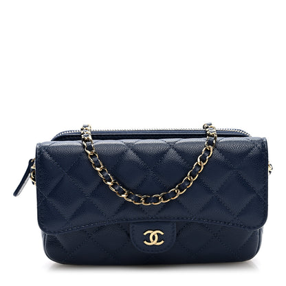 Chanel Caviar Quilted Flap Phone Holder With Chain Navy Blue 1 of 11