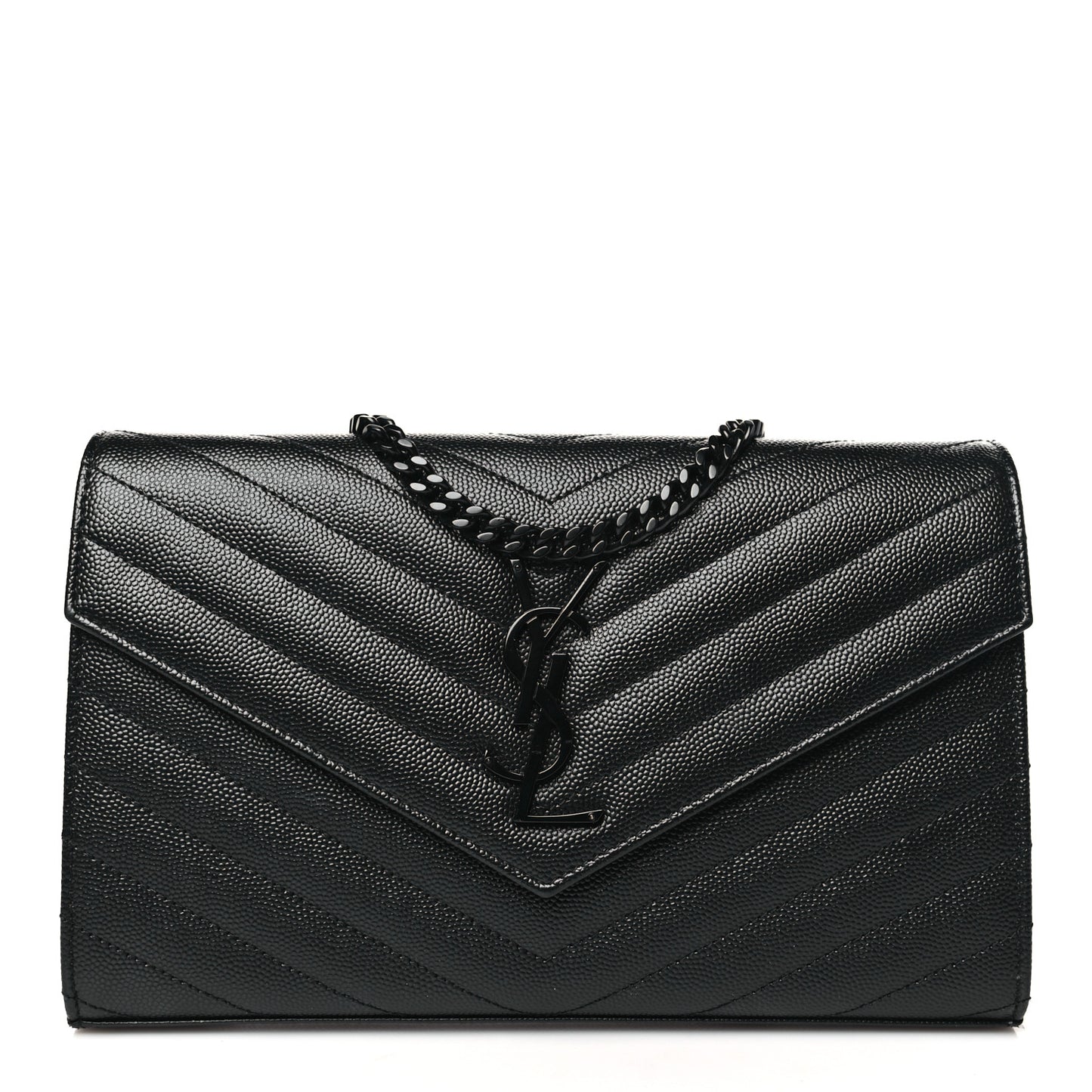 Grain De Poudre Matelasse Chevron Monogram Monochrome Chain Wallet Black
